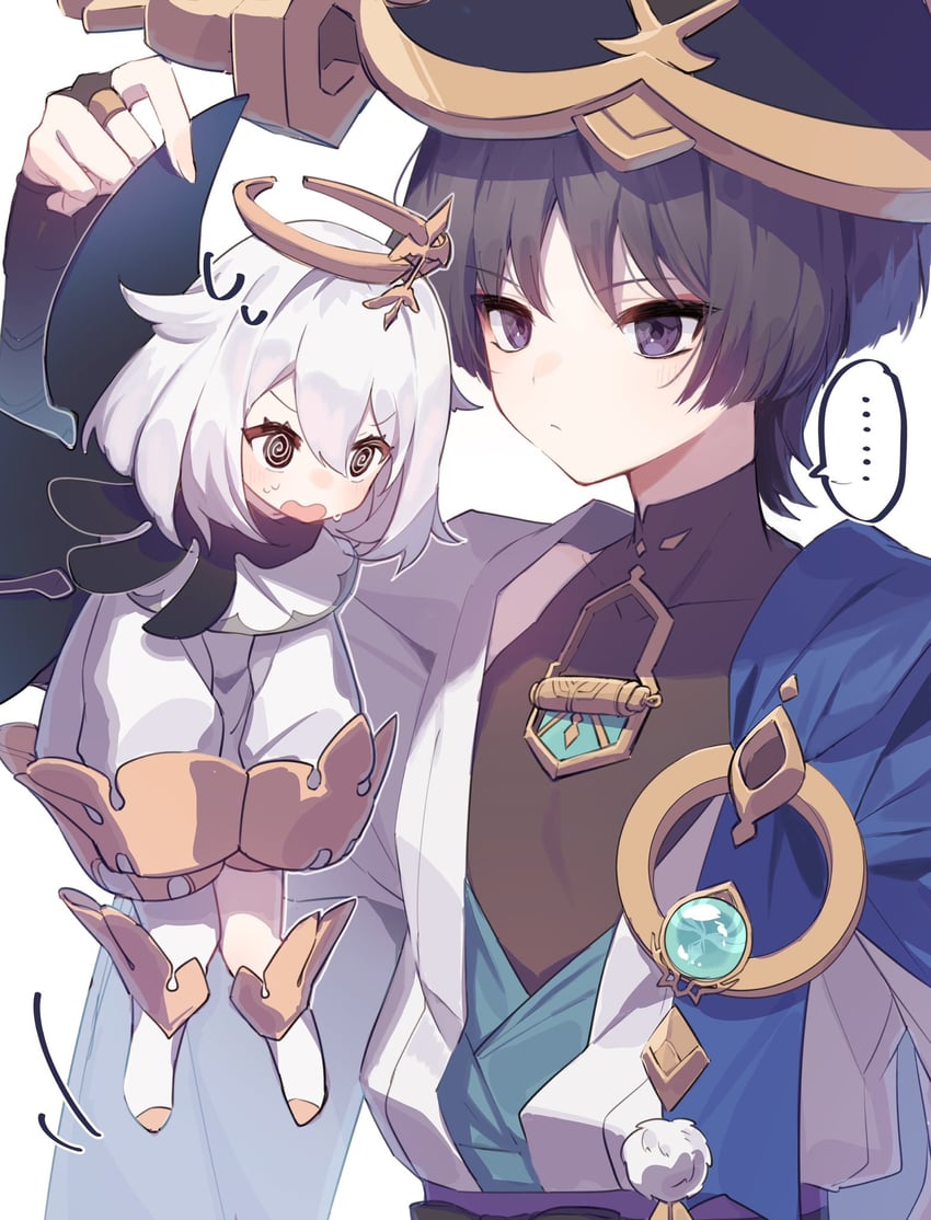 scaramouche, wanderer, and paimon (genshin impact) drawn by mochizuki_mochi