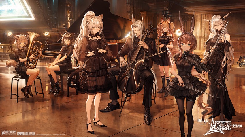 angelina, amiya, shining, sussurro, schwarz, and 2 more (arknights and 1 more) drawn by lm7_(op-center)