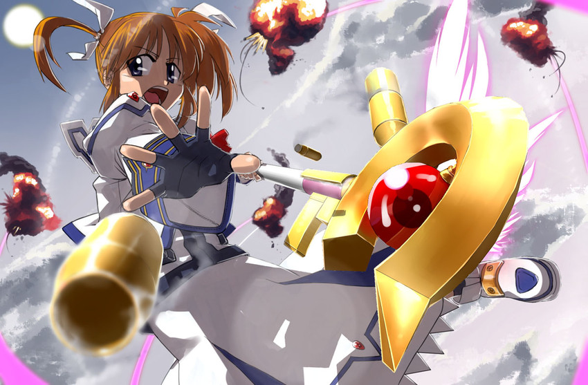 takamachi nanoha and raising heart (lyrical nanoha and 2 more) drawn by kida_sougetsu