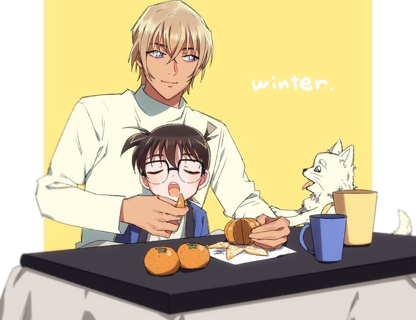 edogawa conan, amuro tooru, and haro (meitantei conan) drawn by k_(gear_labo)