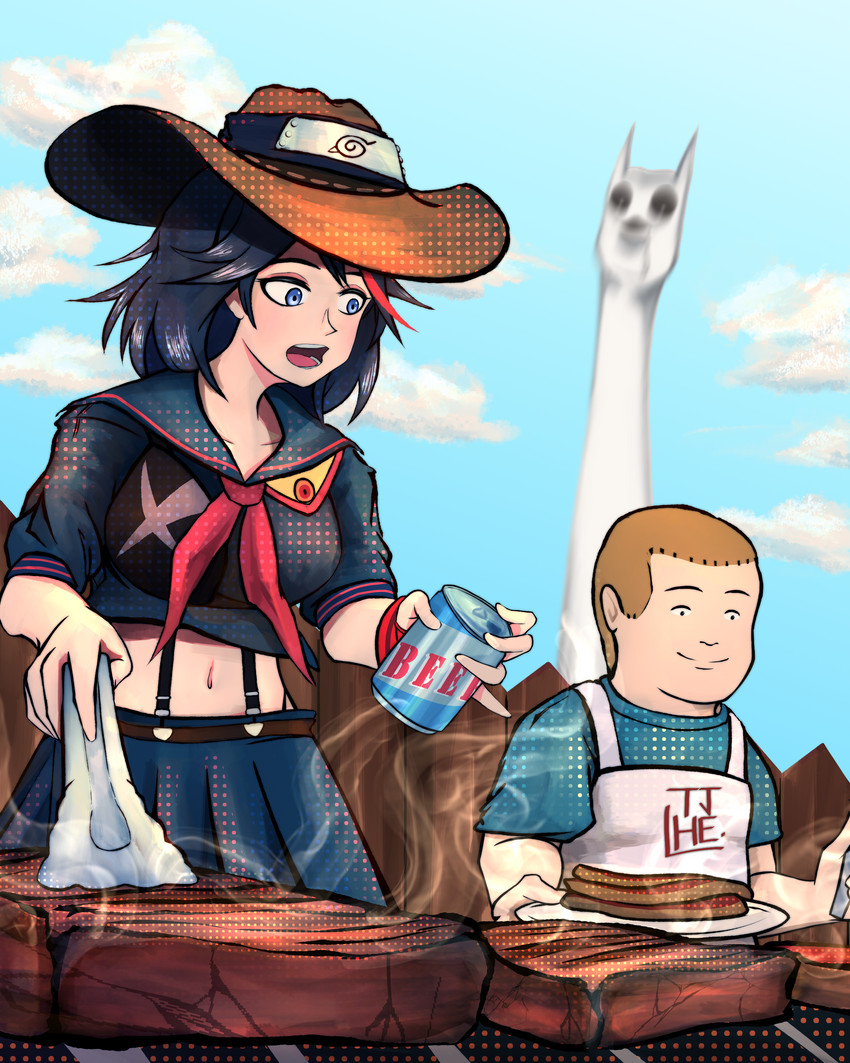 matoi ryuuko, senketsu, and bobby hill (kill la kill and 3 more) drawn by tactimint