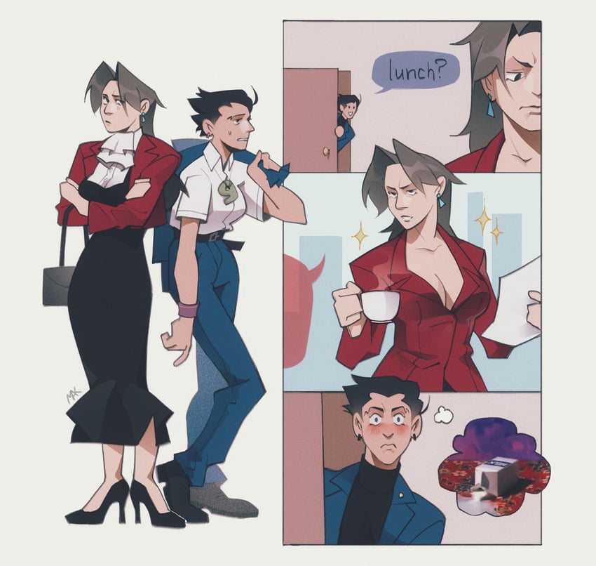 phoenix wright and miles edgeworth (ace attorney and 1 more) drawn by bllmak