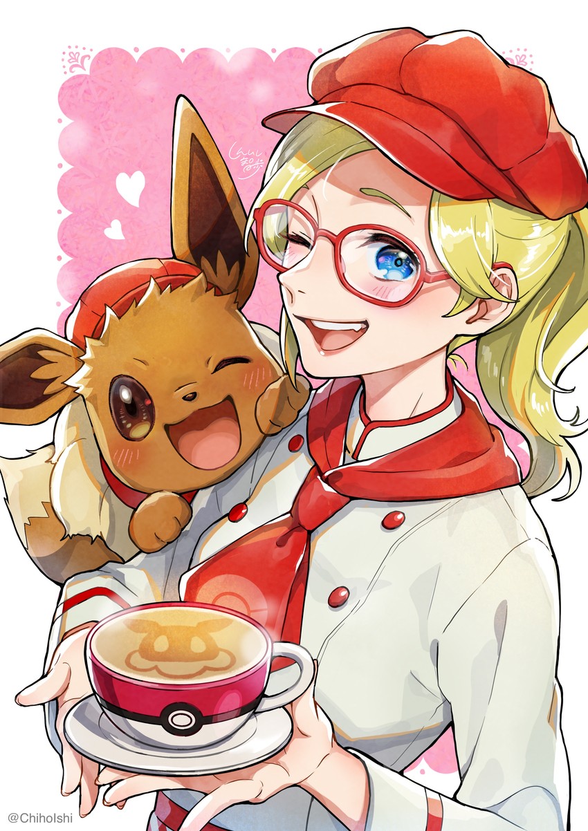 eevee and leah (pokemon and 1 more) drawn by shinishi_chiho