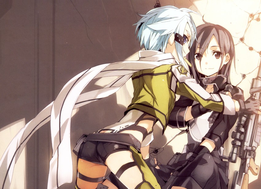 kirito and sinon (sword art online) drawn by bunbun