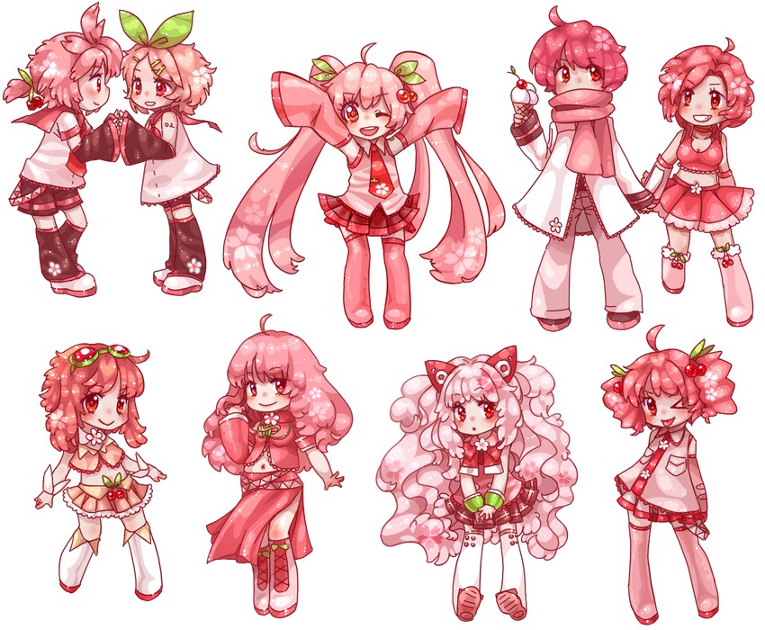 hatsune miku, kagamine rin, kagamine len, megurine luka, kasane teto, and 13 more (vocaloid and 1 more) drawn by seguchi-sama