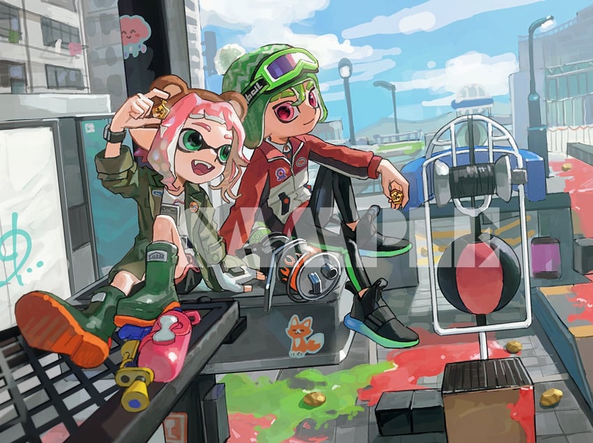 inkling player character, inkling girl, octoling player character, and octoling boy (splatoon and 1 more) drawn by miko_(15476997)
