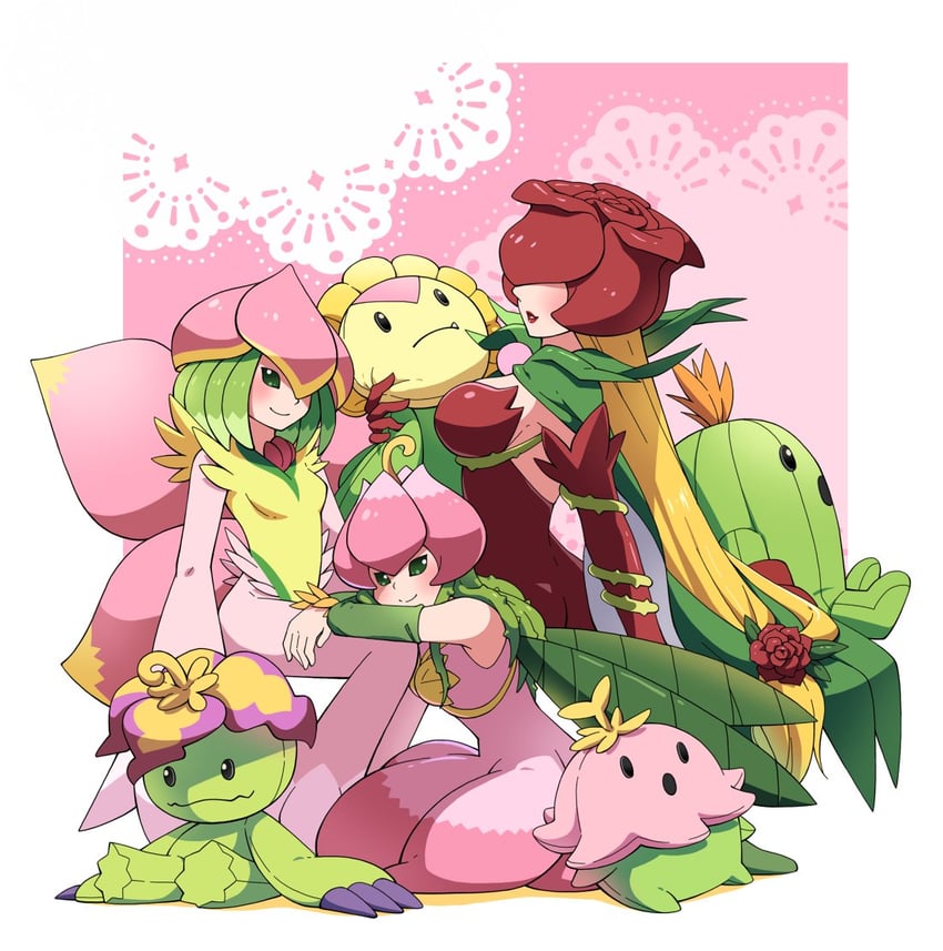 palmon, lilimon, rosemon, togemon, lilamon, and 2 more (digimon) drawn by lao_wen