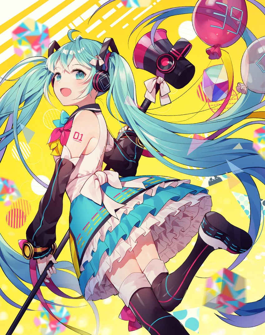 hatsune miku and magical mirai miku (vocaloid and 1 more) drawn by azit_(down)