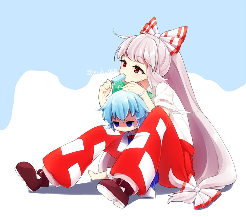 cirno and fujiwara no mokou (touhou) drawn by youji_(ohudousann)