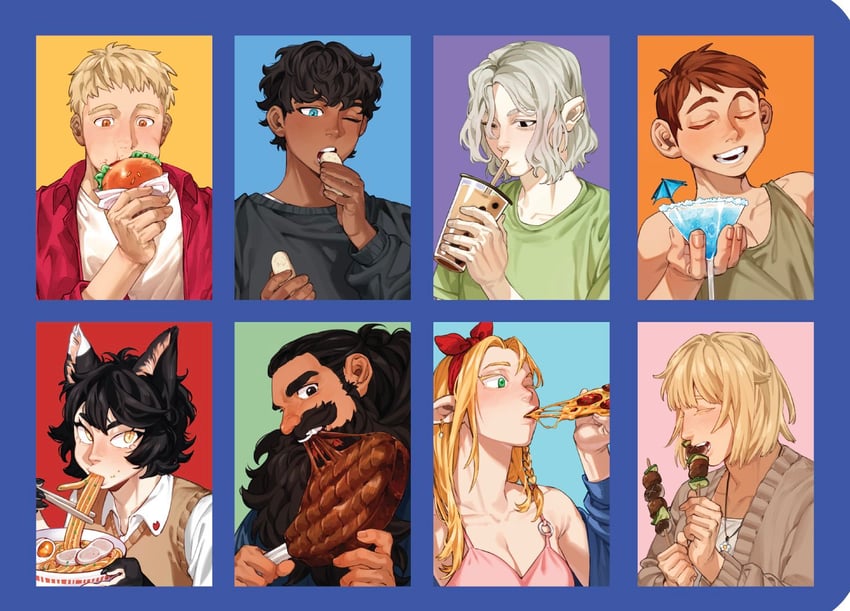 marcille donato, falin touden, laios touden, senshi, mithrun, and 3 more (dungeon meshi) drawn by jesuistae