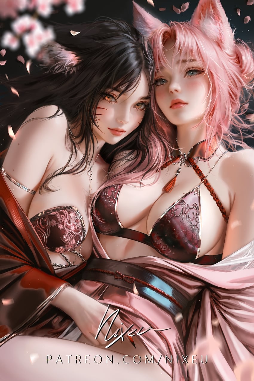 ahri and yoru (original and 1 more) drawn by nixeu