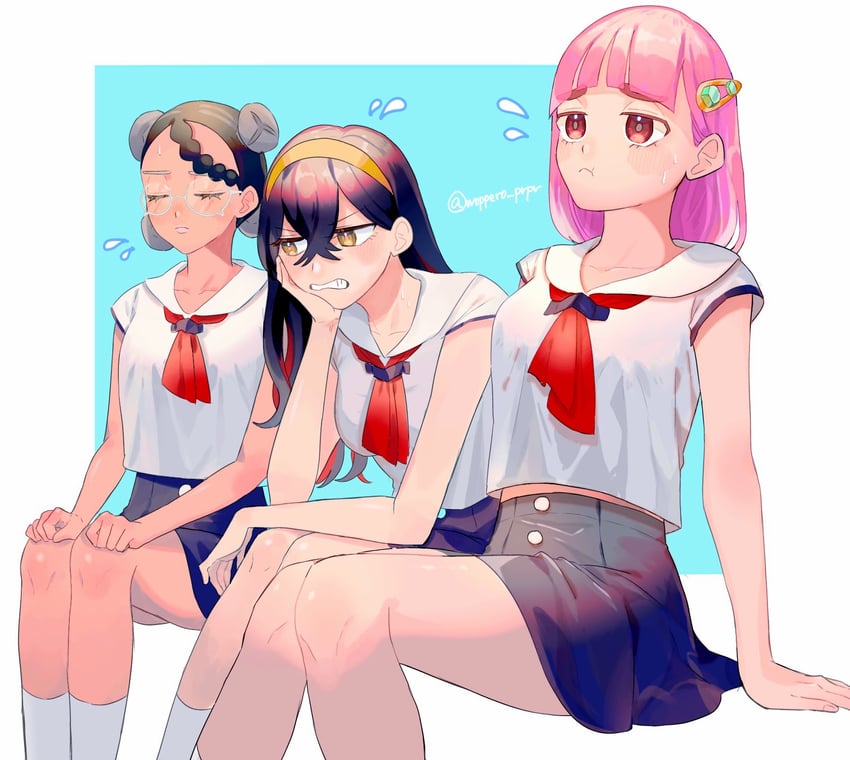carmine, lacey, and amarys (pokemon and 1 more) drawn by woppero_prpr