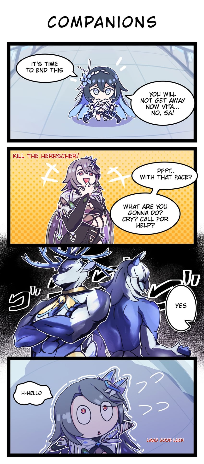 seele vollerei, vita, diana, and flora (honkai and 1 more) drawn by thatwasjack
