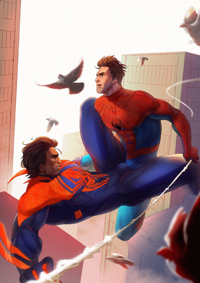 spider-man, miguel o'hara, and peter b parker (marvel and 3 more) drawn by hyo_wx