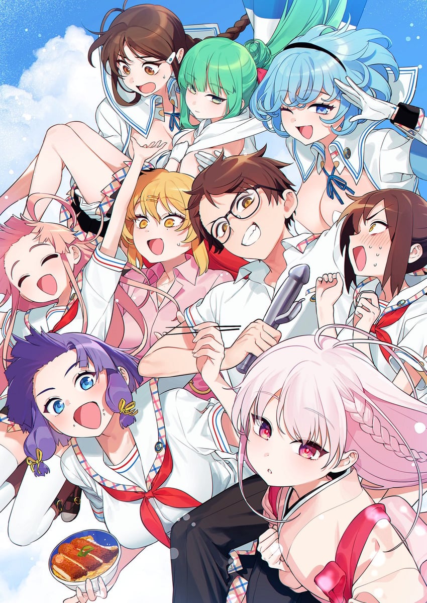 katagiri nanase, onabuta ikuko, tadasugawa rei, watarai hinami, reizeiin touka, and 4 more (nukigee mitai na shima ni sunderu watashi wa dou surya ii desu ka?) drawn by mameojitan
