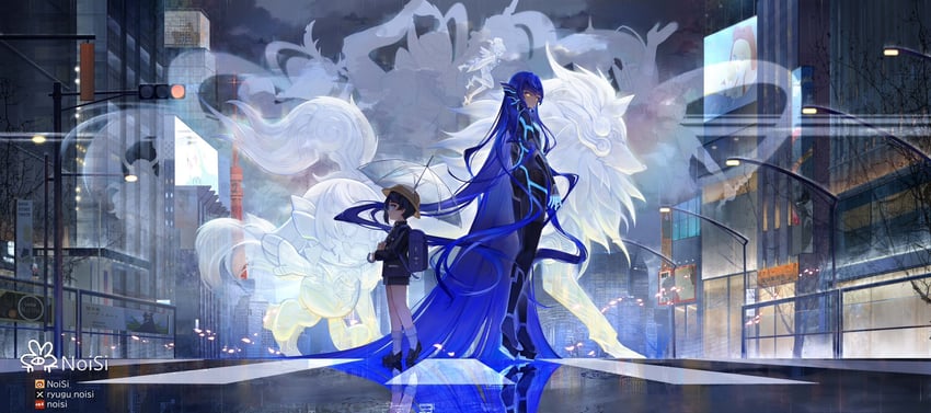 protagonist, idunn, amanozako, zeus, fionn mac cumhaill, and 9 more (shin megami tensei and 2 more) drawn by noisi