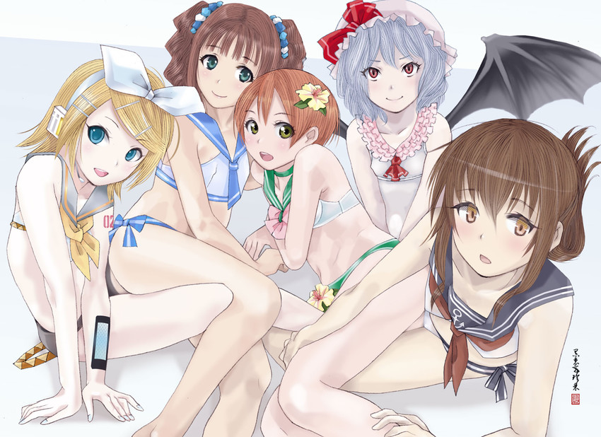 remilia scarlet, kagamine rin, inazuma, hoshizora rin, and takatsuki yayoi (touhou and 5 more) drawn by cloritin