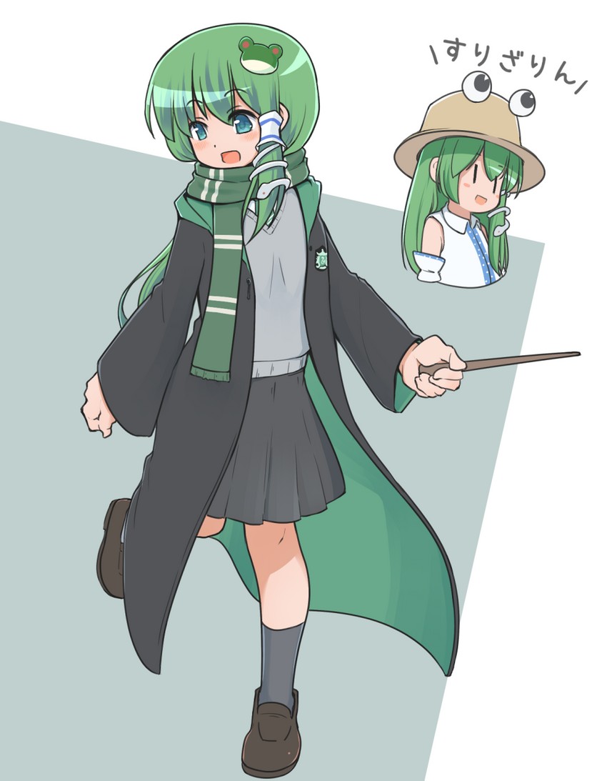 kochiya sanae, pyonta, and sorting hat (touhou and 2 more) drawn by turnip_kabura