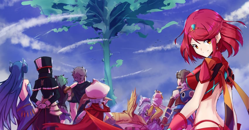 pyra, nia, rex, morag ladair, poppi, and 6 more (xenoblade chronicles and 1 more) drawn by tsukinaga