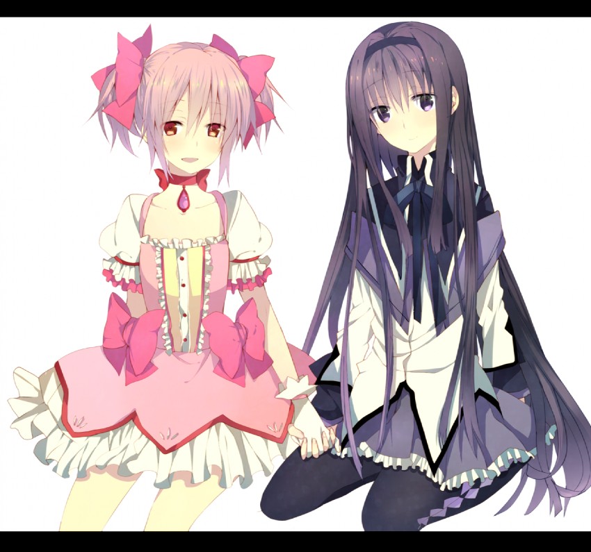 akemi homura and kaname madoka (mahou shoujo madoka magica) drawn by kinatsu_souju