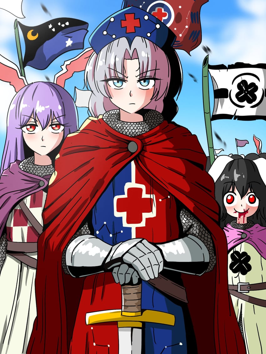 reisen udongein inaba, inaba tewi, yagokoro eirin, and killer rabbit of caerbannog (touhou and 2 more) drawn by ehehe52921343
