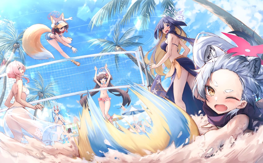 izuna, chise, michiru, tsukuyo, shizuko, and 1 more (blue archive) drawn by inre_kemomimi