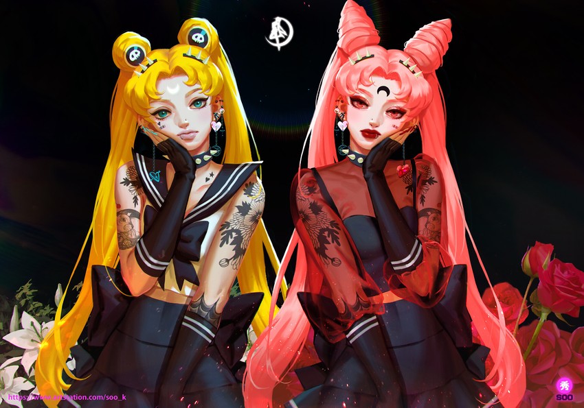 tsukino usagi, sailor moon, chibi usa, and black lady (bishoujo senshi sailor moon and 1 more) drawn by suyoun_kang
