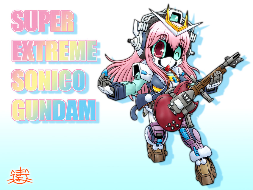 super sonico and extreme gundam (gundam and 2 more) drawn by mayohi_neko