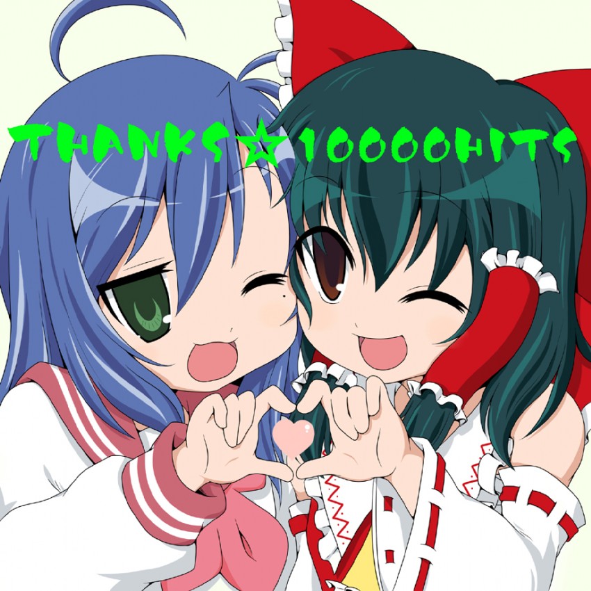 hakurei reimu and izumi konata (touhou and 1 more) drawn by bluepony