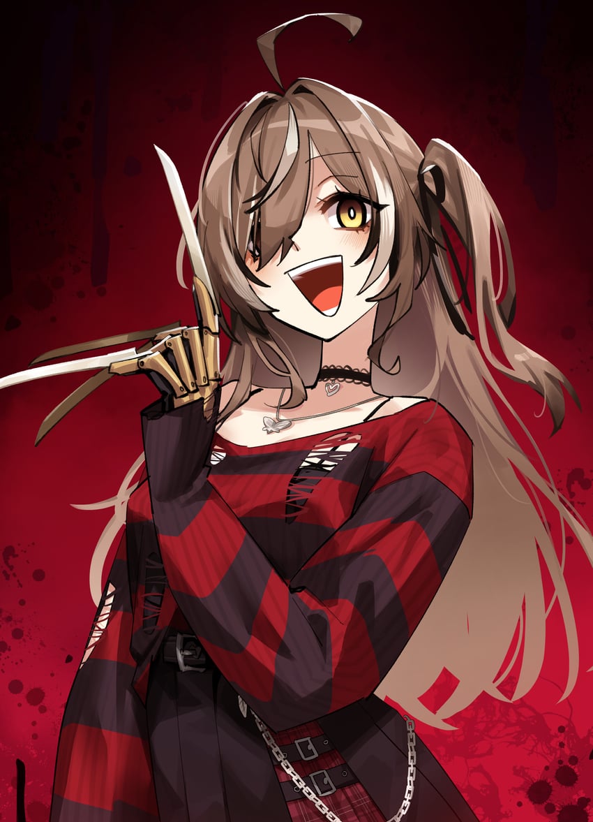 nanashi mumei and freddy krueger (hololive and 2 more) drawn by adarin