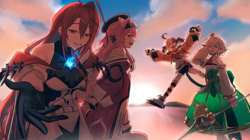 raora panthera, gigi murin, cecilia immergreen, and elizabeth rose bloodflame (hololive and 1 more) drawn by elisbian
