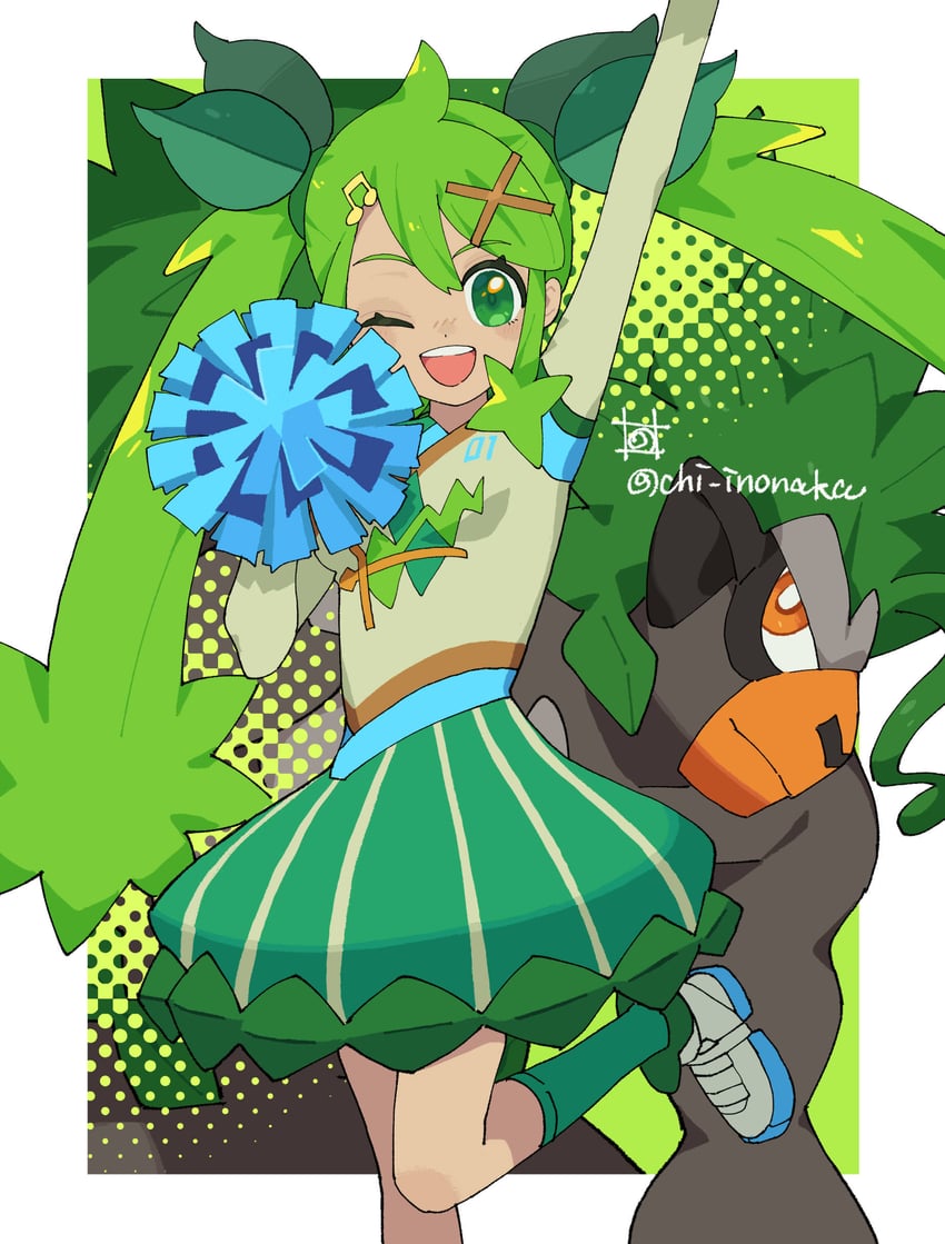 hatsune miku, rillaboom, and grass miku (pokemon and 2 more) drawn by chi_inonaka