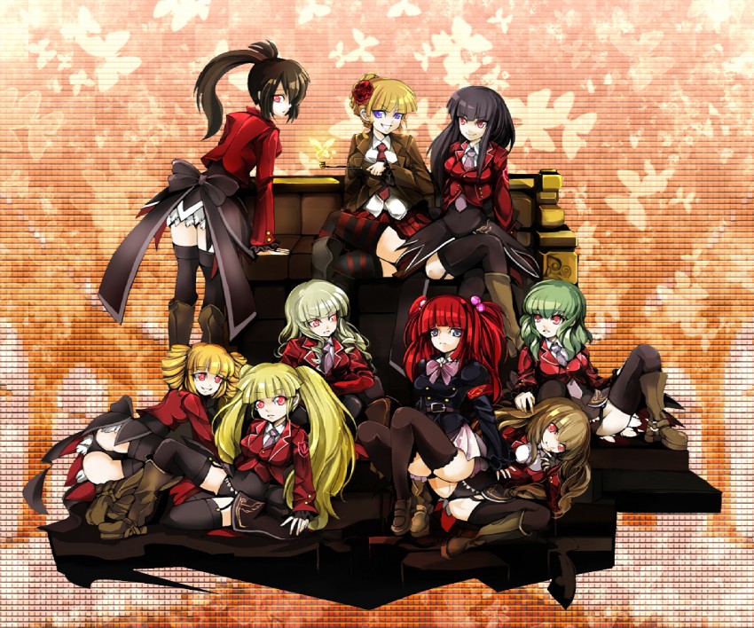 beatrice, ushiromiya ange, mammon, lucifer, asmodeus, and 4 more (umineko no naku koro ni) drawn by mozu_taiya
