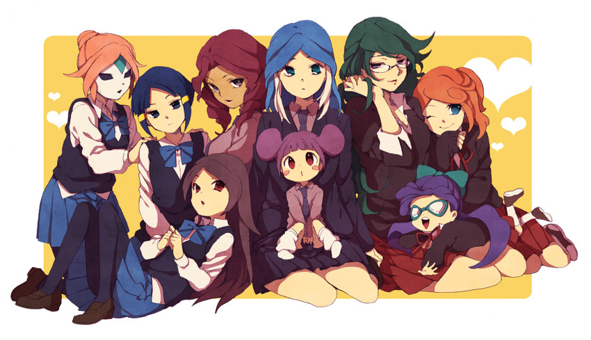 urubida, kurakake clara, hasuike an, touchi ai, nitou honoka, and 4 more (inazuma eleven) drawn by yui_ko