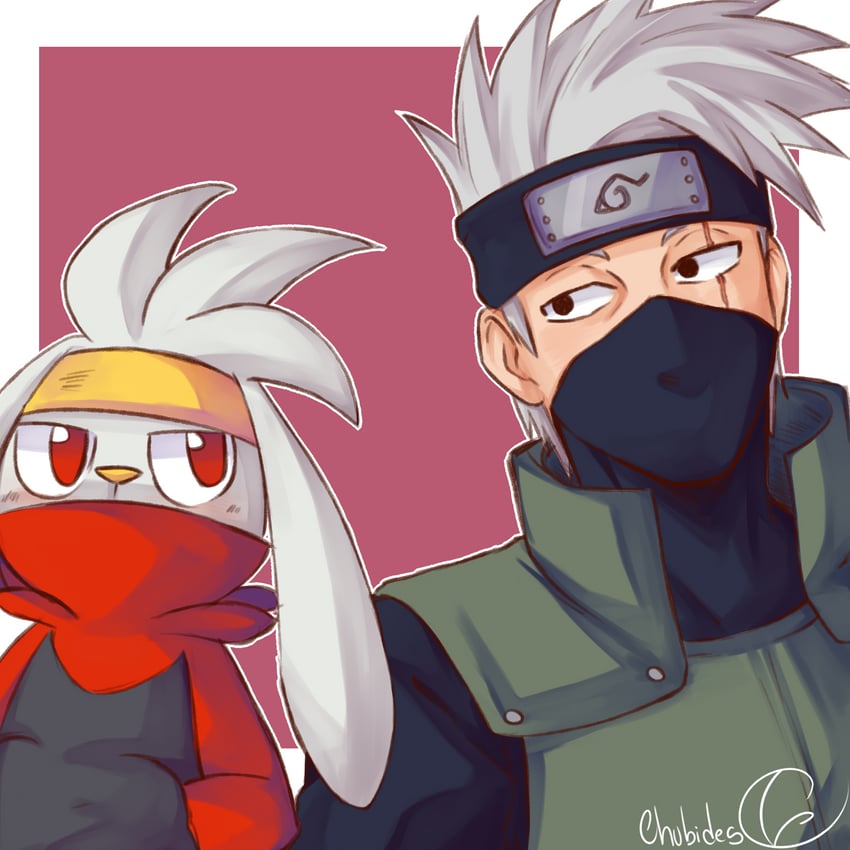 hatake kakashi and raboot (pokemon and 1 more) drawn by chubides