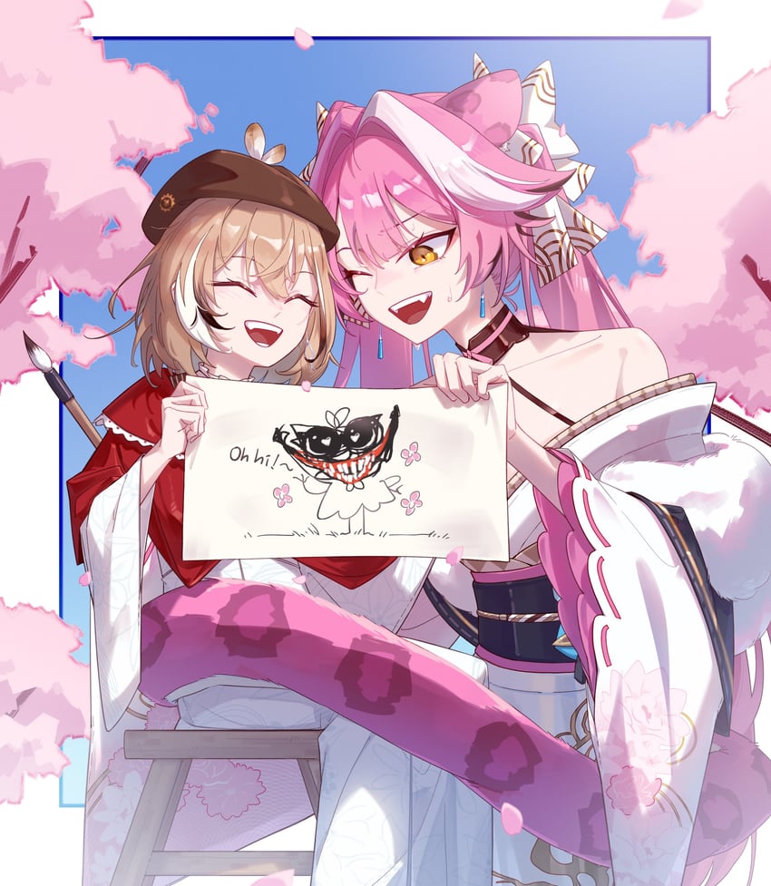 nanashi mumei and raora panthera (hololive and 1 more) drawn by onecolo133
