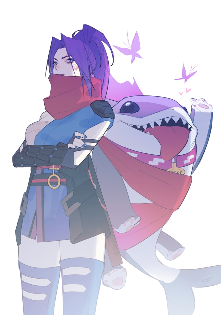 psylocke and jeff the land shark (marvel and 2 more) drawn by haji_(haji07lo)