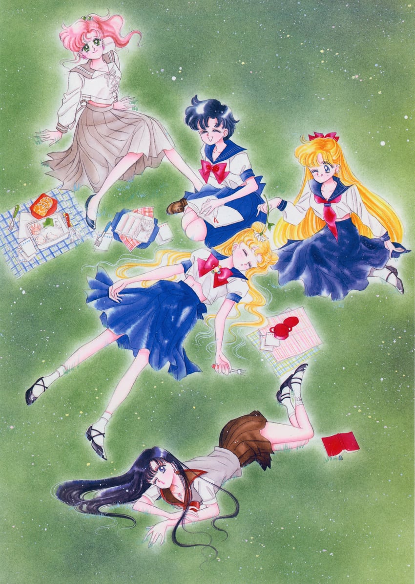 tsukino usagi, mizuno ami, aino minako, hino rei, and kino makoto (bishoujo senshi sailor moon) drawn by takeuchi_naoko