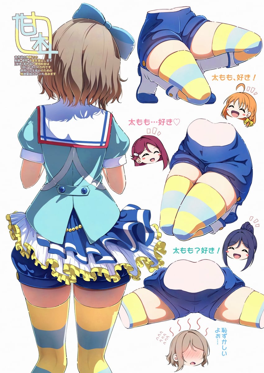 watanabe you, sakurauchi riko, takami chika, and matsuura kanan (love live! and 1 more) drawn by amagi_(volfuji)