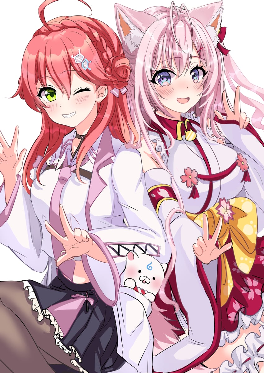 sakura miko, hakui koyori, and 35p (hololive) drawn by shuu_(pe-po)