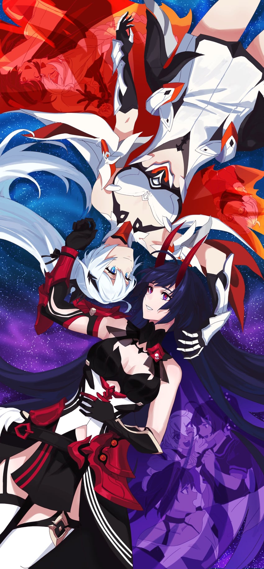kiana kaslana and raiden mei (honkai and 1 more) drawn by amyucheu