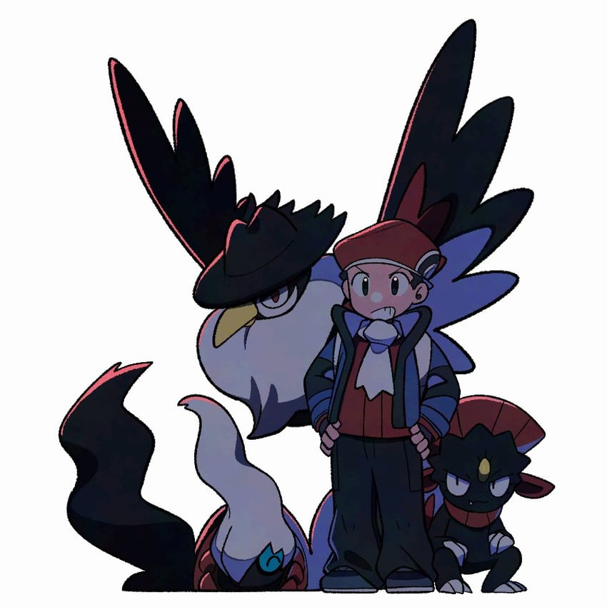 lucas, darkrai, weavile, and honchkrow (pokemon and 2 more) drawn by tyako_089