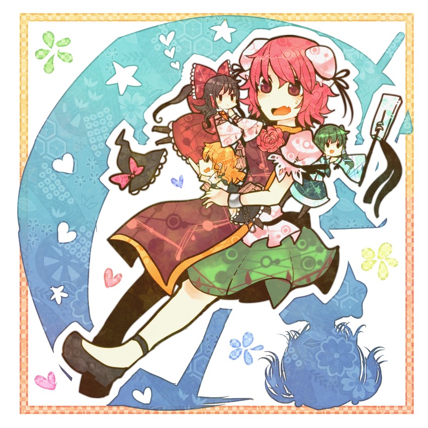 hakurei reimu, kirisame marisa, kochiya sanae, onozuka komachi, and ibaraki kasen (touhou) drawn by itomugi-kun