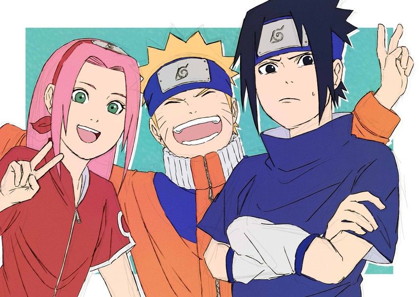 haruno sakura, uzumaki naruto, and uchiha sasuke (naruto) drawn by pinoko_(pnk623)