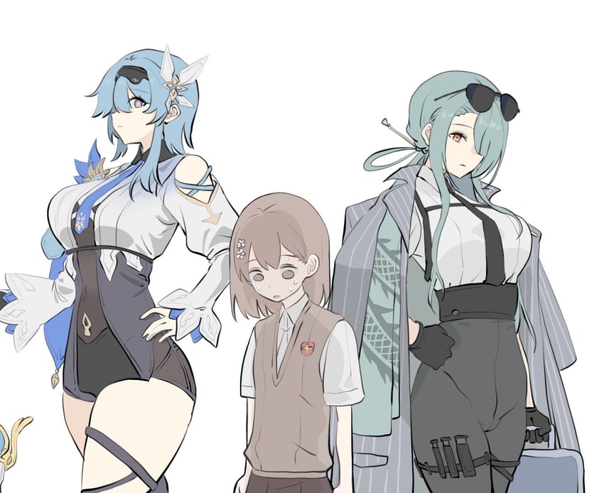 misaka mikoto, eula, mina, and satou rina (blue archive and 3 more) drawn by katze_(spongebob792)