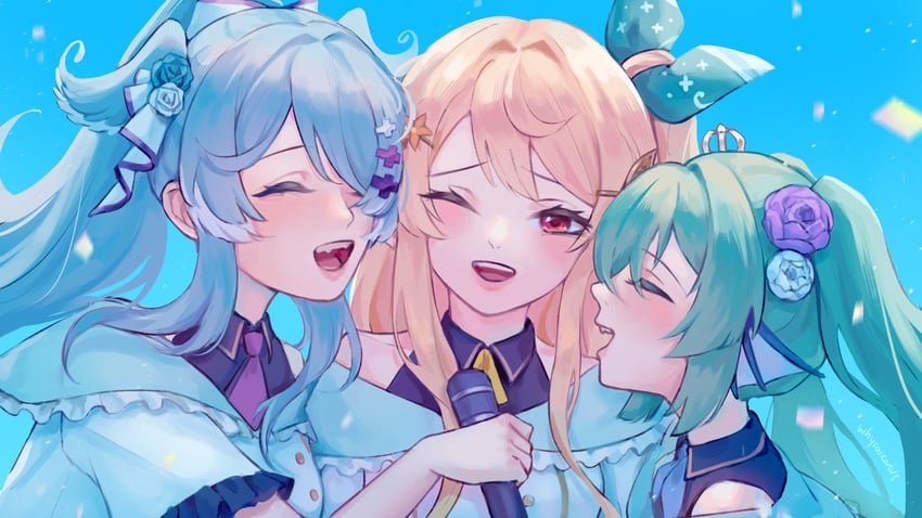 elira pendora, pomu rainpuff, and finana ryugu (nijisanji and 1 more) drawn by sirius_(whysosearius)