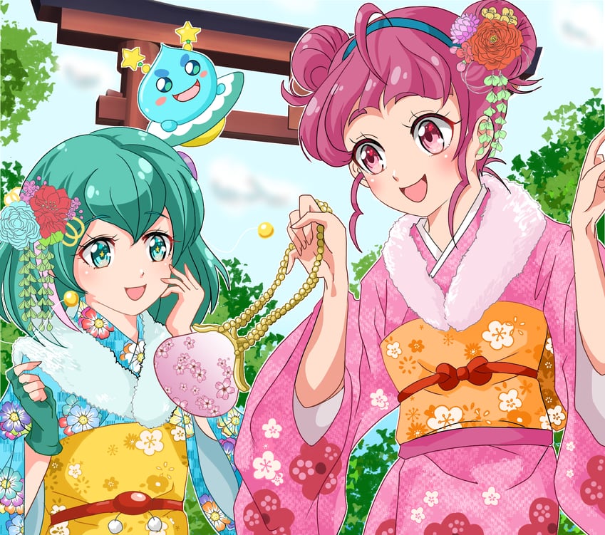 hagoromo lala, hoshina hikaru, and prunce (precure and 1 more) drawn by honogitune