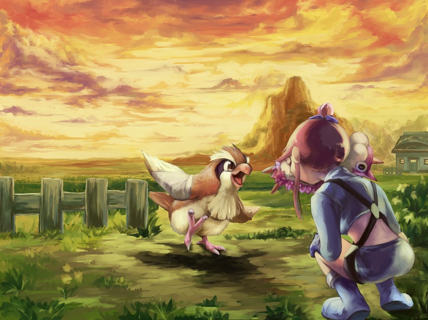 skyla, pidgey, and wurmple (pokemon and 1 more) drawn by geregere_(lantern)