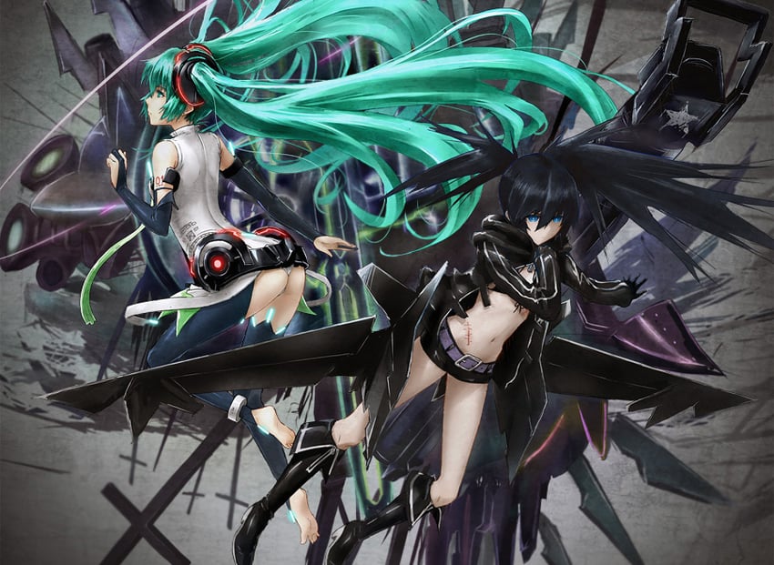 hatsune miku and black rock shooter (vocaloid and 1 more) drawn by yara_kami_meiosei