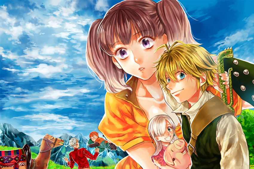 elizabeth liones, diane, meliodas, king, ban, and 1 more (nanatsu no taizai) drawn by wp38